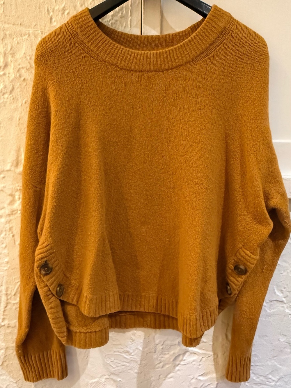 Madewell Button-Trim Mustard Crewneck Sweater